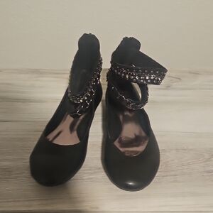 X-Appeal Black Flats with Studded Ankle Straps